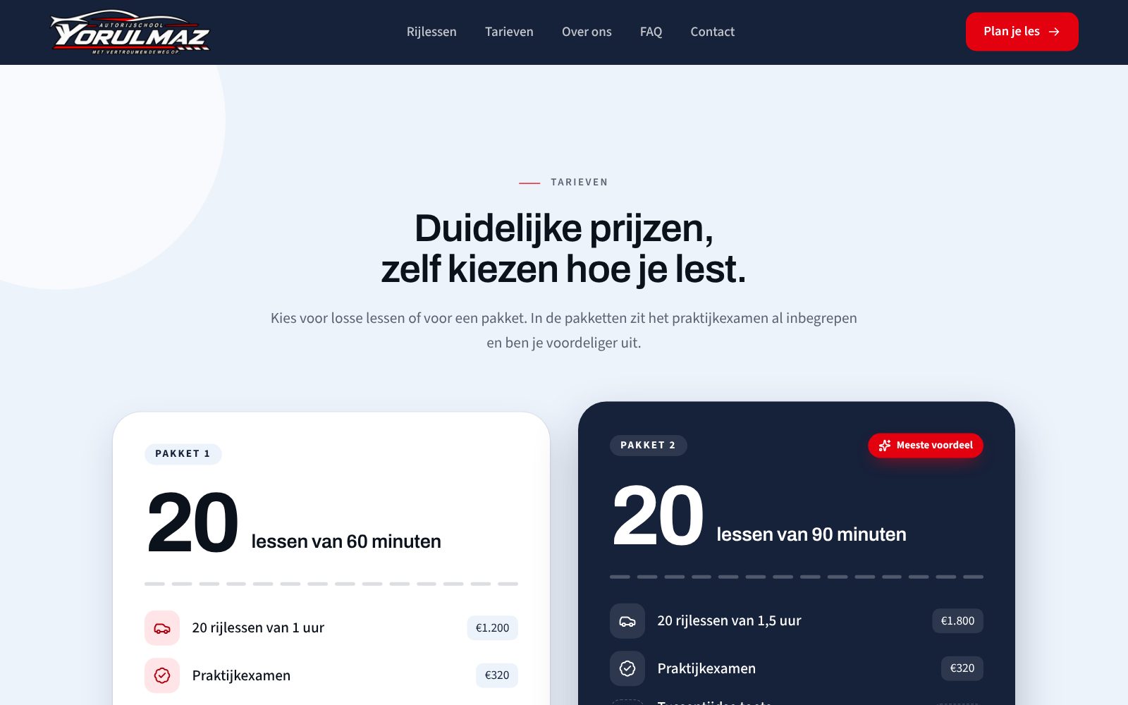 Rates and lesson packages on autorijschoolyorulmaz.nl