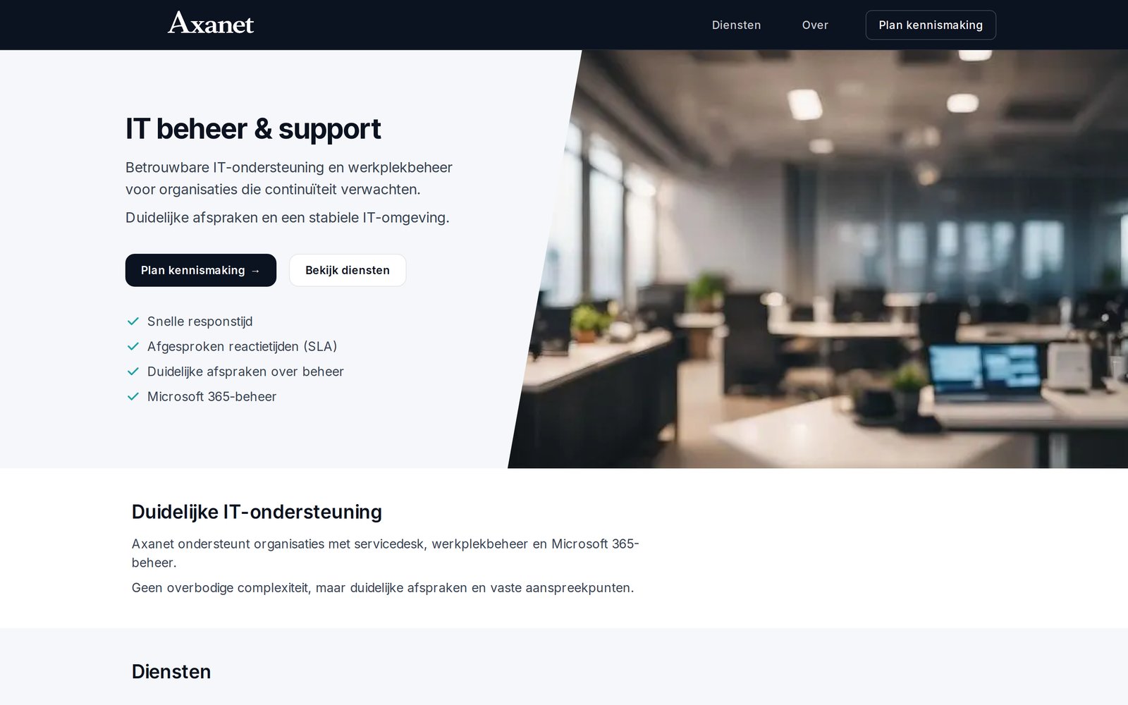 Desktopweergave van axanet.nl