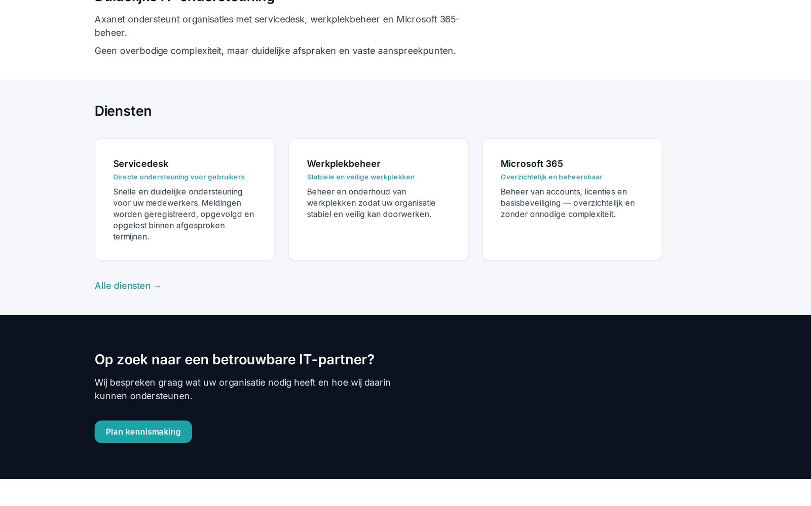 Dienstenoverzicht op axanet.nl